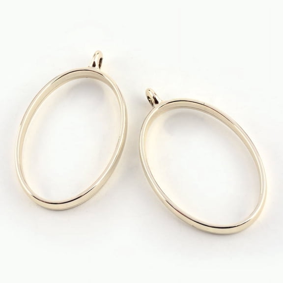 10 pc Rack Plating Alloy Oval Open Back Bezel Pendants For DIY UV Resin Epoxy Resin Pressed Flower Jewelry Golden 39x23.8x3.5mm Hole: 2.8mm