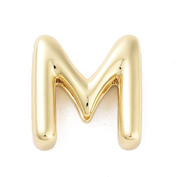 10 pc Rack Plating Brass Beads for Personalized Name Necklace Making Cadmium Free Lead Free Long-Lasting Plated Real 18K Gold Plated Letter M 14.7x13.7x4.5mm Hole: 1.5x10.5mm