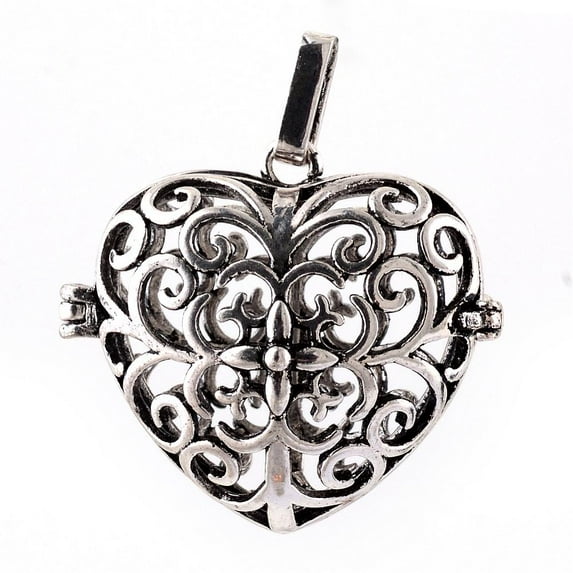 10 pc Rack Plating Brass Cage Pendants For Chime Ball Pendant Necklaces Making Hollow Heart Antique Silver 30x34x18mm Hole: 3.5x7mm inner measure: 22x25mm