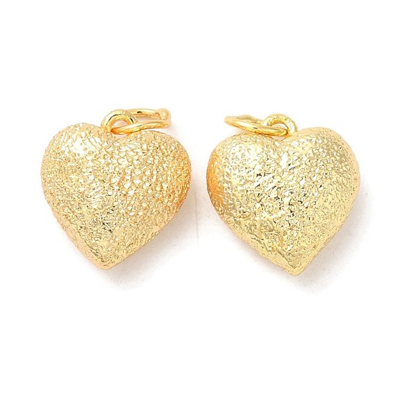 10 pc Rack Plating Brass Charms with Jump Ring Cadmium Free Lead Free Long-Lasting Plated Puffed Heart Charm Textured Golden 13x11x5.5mm Hole: 3.8mm