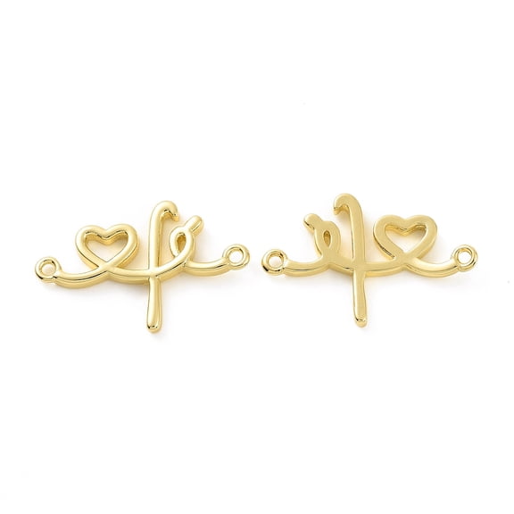 10 pc Rack Plating Brass Connector Charms Long-Lasting Plated Cadmium Free Lead Free Heart Links Real 18K golden Plated 15x23.5x2mm Hole: 1.2mm