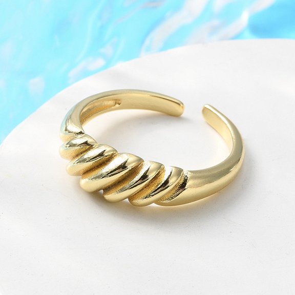 10 pc Rack Plating Brass Croissant Open Cuff Ring for Women Cadmium Free Lead Free Real 18K golden Plated US Size 7(17.3mm)