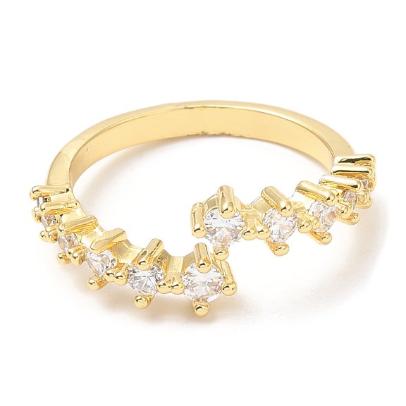 10 pc Rack Plating Brass Finger Rings with Cubic Zirconia for Women Lead Free Cadmium Free Real 18K golden Plated Inner Diameter: 18mm