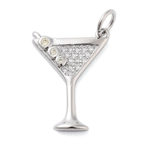 10 pc Rack Plating Brass Micro Pave Cubic Zirconia Pendants Cadmium Free & Lead Free Long-Lasting Plated Martini Charms Wine Glass Charms with Jump Ring Platinum 18x13x2mm Hole: 3.5mm