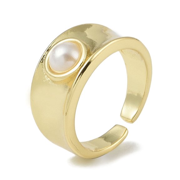 10 pc Rack Plating Brass Open Cuff Rings with Imitation Pearl Long-Lasting Plated Cadmium Free Lead Free Real 18K golden Plated 10mm Inner Diameter: Adjustable