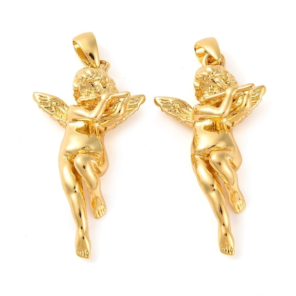 10 pc Rack Plating Brass Pendant Long-Lasting Plated Cupid Real 18K Gold Plated 28.5x15x6mm Hole: 4x2mm