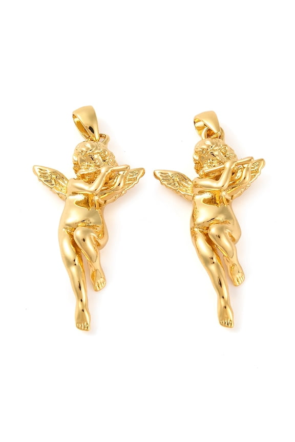 10 pc Rack Plating Brass Pendant Long-Lasting Plated Cupid Real 18K Gold Plated 28.5x15x6mm Hole: 4x2mm
