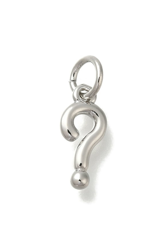 10 pc Rack Plating Brass Pendants Cadmium Free Lead Free Long-Lasting Plated Question Mark Charms With Jump Ring Stainless Steel color 12x5.5x2mm Hole: 3mm