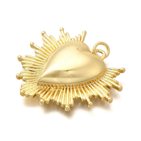 10 pc Rack Plating Brass Pendants Heart Charms Long-Lasting Plated Lead Free Cadmium Free with Jump Ring Real 18K golden Plated 29.5x33.5x6mm Hole: 3.5mm