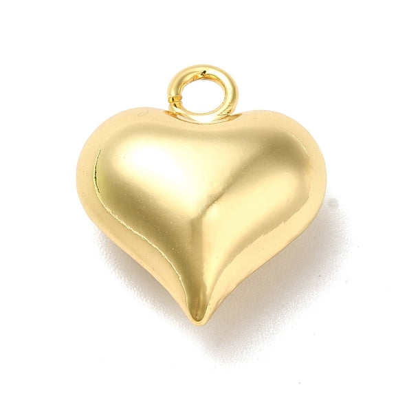 10 pc Rack Plating Brass Pendants Long-Lasting Plated Cadmium Free Lead Free Puffed Heart Charms Real 18K golden Plated 17.5x15.5x8.5mm Hole: 2.5mm