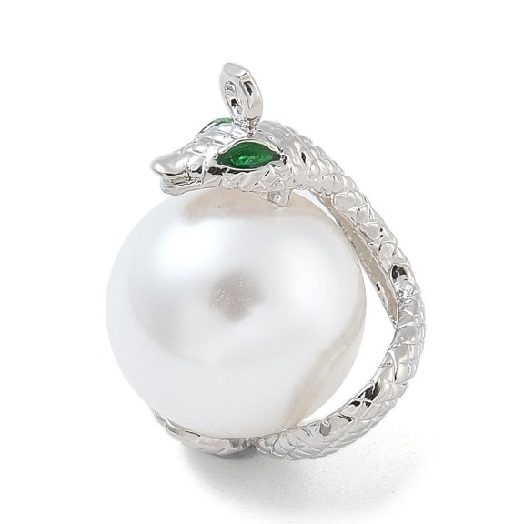 10 pc Rack Plating Brass Pendants with ABS Plastic Pearl Long-Lasting Plated Lead Free & Cadmium Free Snake Platinum 22x16x16mm Hole: 1.2mm