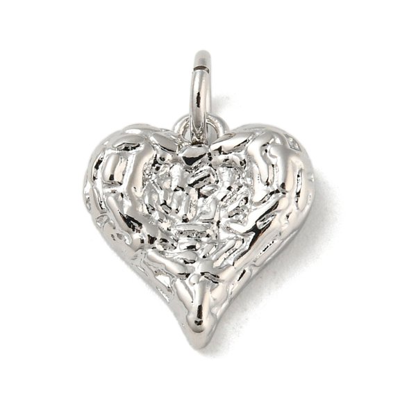10 pc Rack Plating Brass Pendants with Jump Ring Cadmium Free Lead Free Long-Lasting Plated Heart Charms Platinum 13x12x3mm Hole: 3.4mm