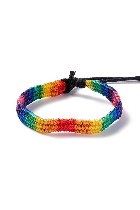 10 pc Rainbow Pride Bracelet Nylon Cord Bracelet for Men Women Black 7-1/8 inch(18cm)