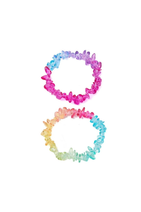 10 pc Rainbow color Glass Chip Beaded Stretch Kid Bracelets for Girls Mixed color Inner Diameter: 1-5/8 inch(4.1cm)