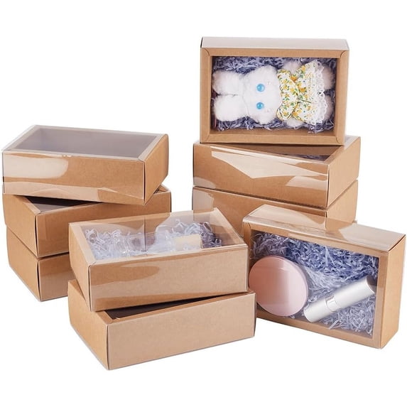 10 pc Rectangle Kraft Paper Drawer Boxes Festival Gift Wrapping Boxes Gift Packaging Boxes for Jewelry Wedding Party with Clear PET Plastic Cover Peru 16x10.5x5.5cm