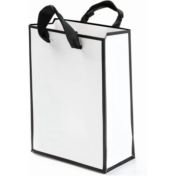 10 pc Rectangle Paper Bags with Handles - Gift & Shopping Bags White 16x12x0.6cm