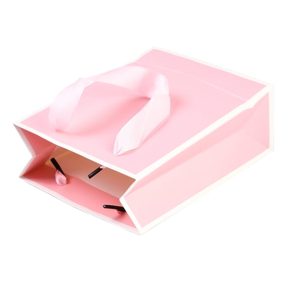 10 pc Rectangle Paper Bags with Ribbon Handles for Gift Bags and Shopping Bags Pink 12x5.7x16cm