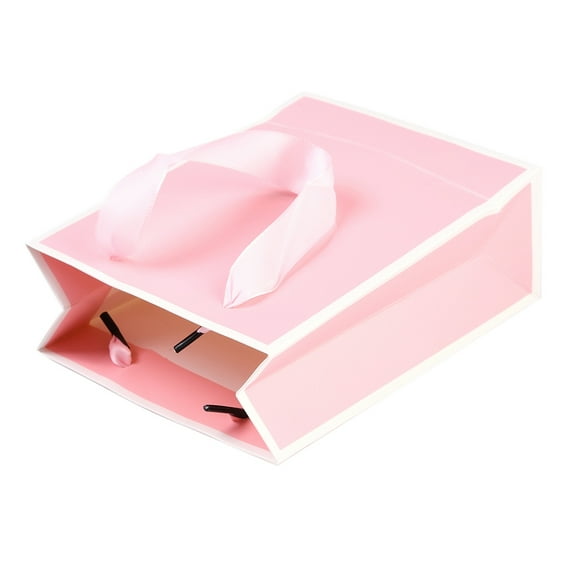 10 pc Rectangle Paper Bags with Ribbon Handles for Gift Bags and Shopping Bags Pink 15x6x20cm