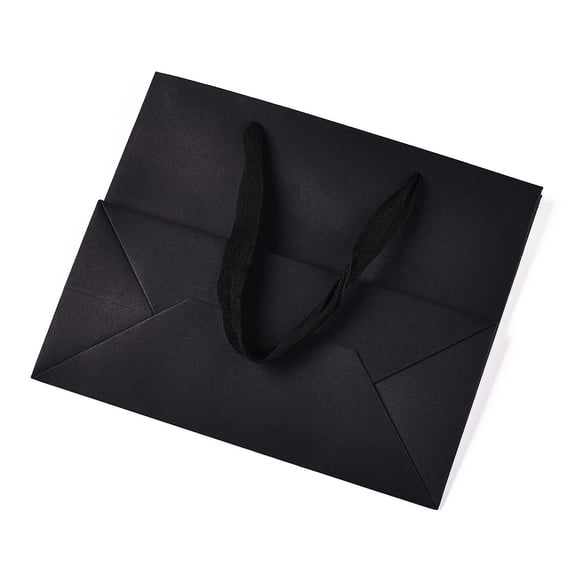 10 pc Rectangle Paper Bags with Rope Handles for Gift Bags and Shopping Bags Black 22x10x18cm