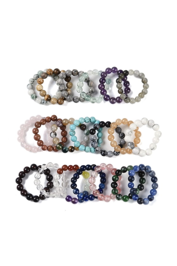 10 pc Round Natural Gemstone Beads Stretch Rings for Unisex Inner Diameter: 18mm