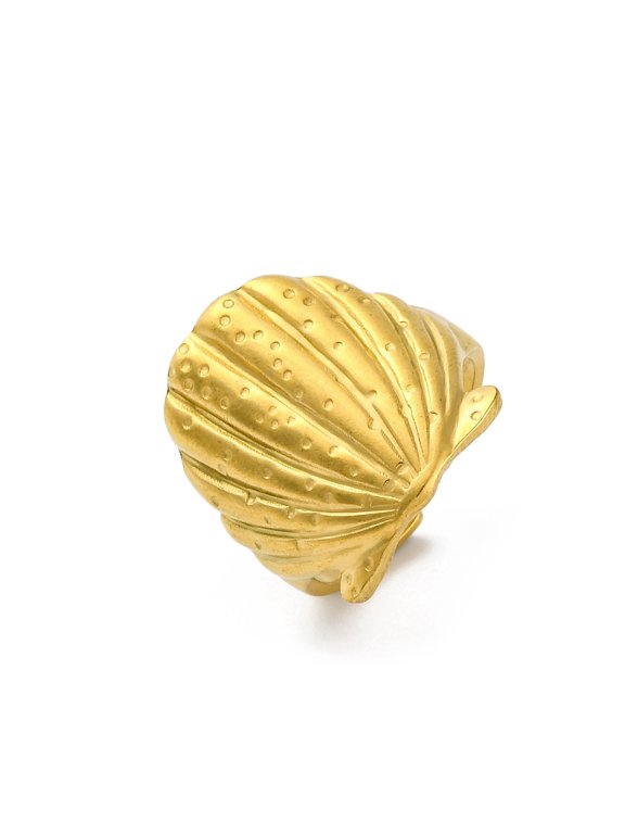 10 pc Shell Shape 304 Stainless Steel Open Cuff Rings for Women Golden Adjustable 21.5mm
