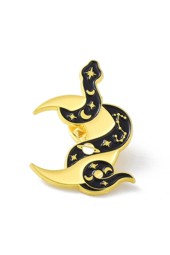 10 pc Snake with Moon Black Art Cool Enamel Pin Alloy Enamel Brooch for Backpacks Clothes Golden 32.5x23.5x9mm Pin DIY