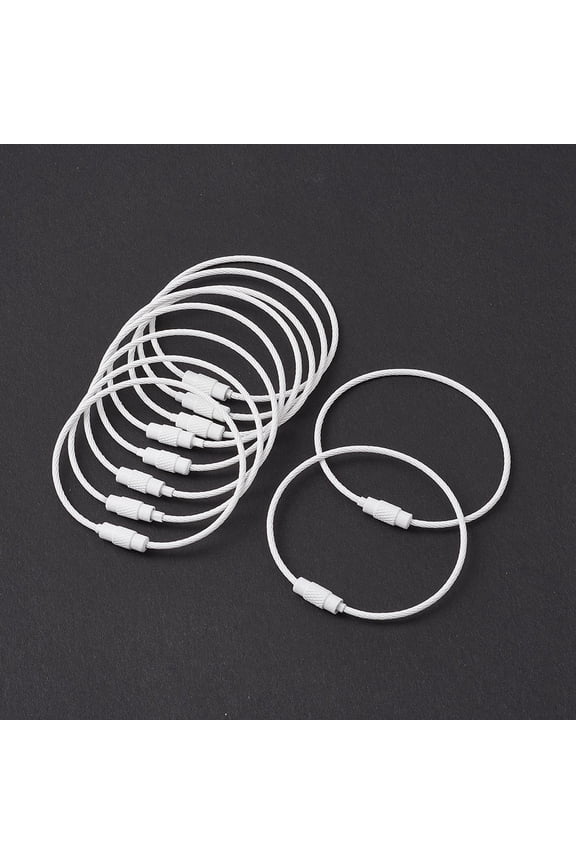 10 pc Spray Painted 201 Stainless Steel Wire Cable Keychains,Hanging Luggage Tags Keys and ID Tag Keepers White Inner Diameter: 4.5x4.8cm