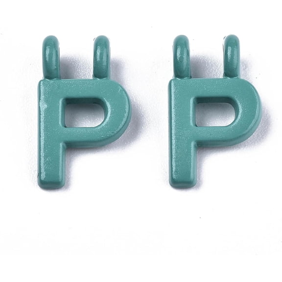10 pc Spray Painted Alloy 2-Loop Link Pendants Cadmium Free & Lead Free Letter Letter.P 13.5x8x1.5mm Hole: 2mm