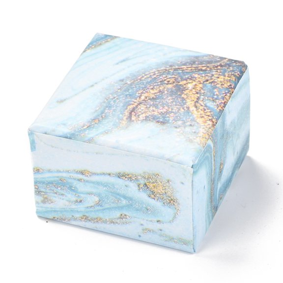 10 pc Square Paper Drawer box with Black Sponge & Polyester Rope Marble Pattern for Bracelet and Rings Light Sky Blue 5.2x5.05x3.6cm