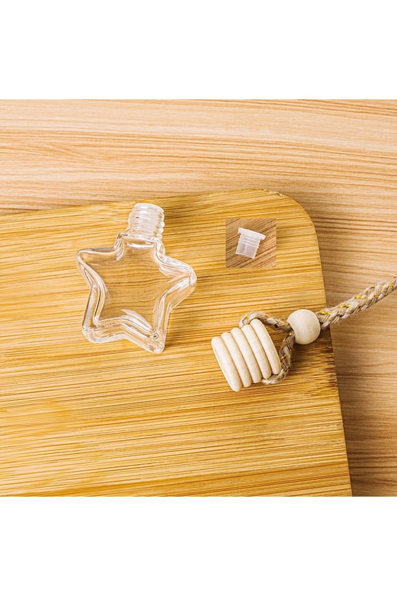 10 pc Star Glass Empty Refillable Car Perfume Bottle Car Hanging Fragrance Essential Oil Diffuser Bottle Pendants Decor with Wood Cap Clear 52x41mm Capacity: 40ml(1.35fl. oz)