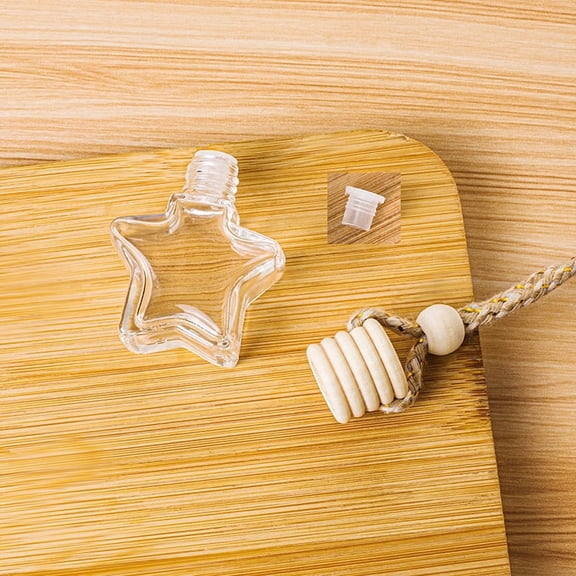 10 pc Star Glass Empty Refillable Car Perfume Bottle Car Hanging Fragrance Essential with Wood Cap Clear 5.2x4.1cm Capacity: 10ml(0.34fl. oz)