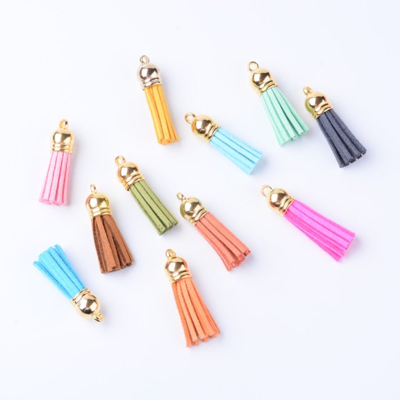 10 pc Suede Tassel Pendant Decorations with CCB Plastic Cord Ends Mixed Color 35~37x10mm Hole: 2.5~3mm