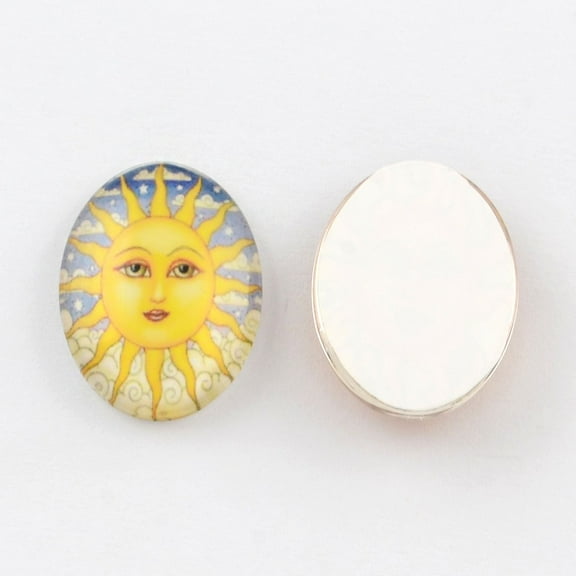 10 pc Sun Pattern Glass Oval Flatback Cabochons for DIY Projects Mixed color 25x18x5mm