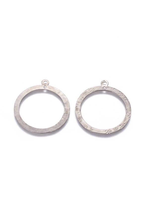 10 pc Tarnish Resistant 201 Stainless Steel 2-Loop Link Pendants Ring with Flower Stainless Steel color 43x38.5x0.6mm Hole: 1.6mm and 2mm