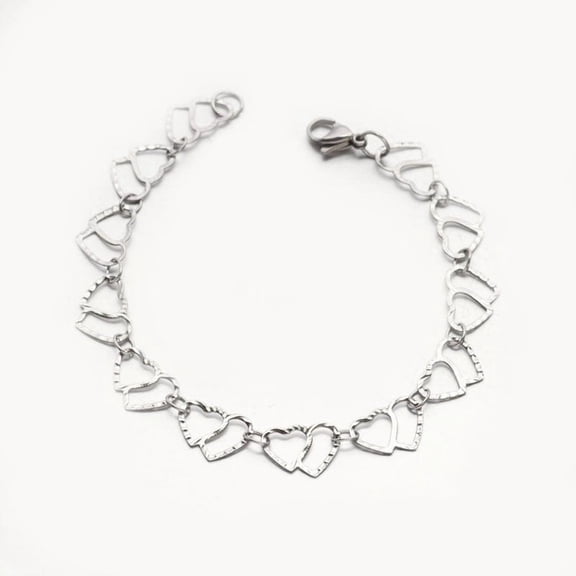 10 pc Tarnish Resistant 304 Stailess Steel Heart to Heart Link Chain Bracelets with Lobster Claw Clasps Stainless Steel Color 7-7/8 inch(200mm)