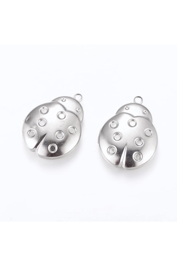 10 pc Tarnish Resistant 304 Stainless Steel Pendant Rhinestone Settings Locket Pendants Photo Frame Charms for Necklaces Ladybug/Ladybird Stainless Steel color