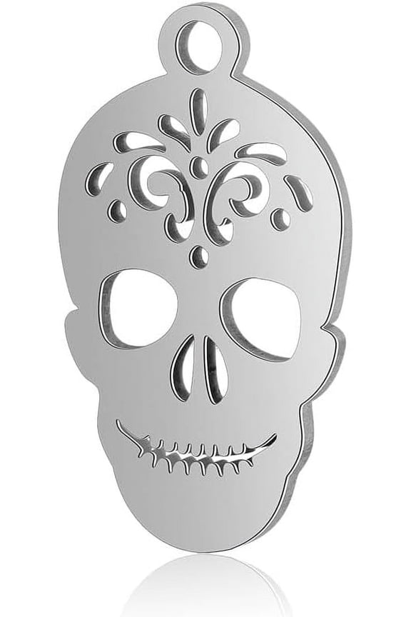 10 pc Tarnish Resistant 304 Stainless Steel Pendants Sugar Skull For Mexico Holiday Day of the Dead Stainless Steel Color 18x10.5x0.8mm Hole: 1mm