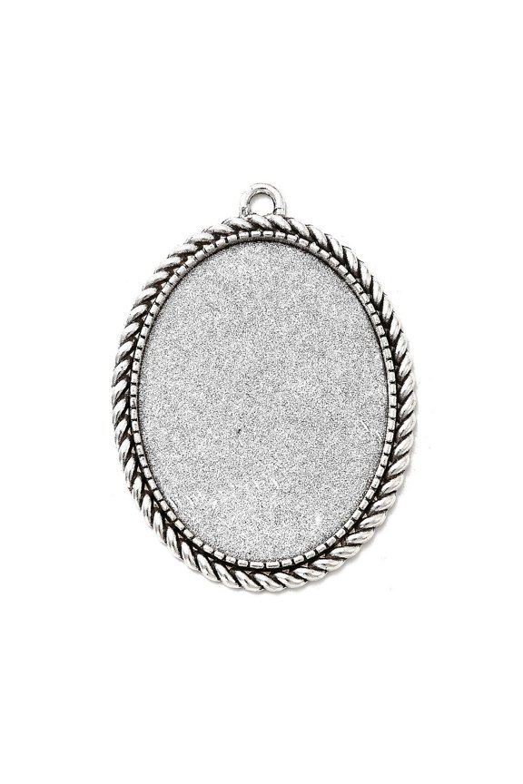 10 pc Tibetan Style Alloy Pendant Cabochon Settings Cadmium Free & Lead Free Oval Silver Tray: 40x30mm 51x37x2mm Hole: 3mm