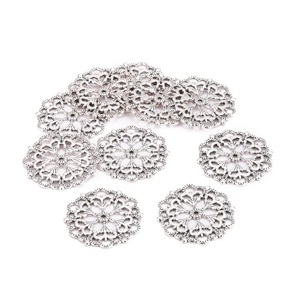 10 pc Tibetan Style Filigree Joiners Links Lead Free Flower Antique Silver 29x1mm Hole: 1.2mm