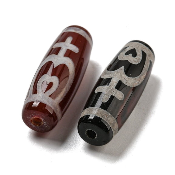 10 pc Tibetan style dZi Beads Strands Natural Dyed Agate Beads Rice Red Nectar Bottle Pattern 30x10mm Hole: 2mm