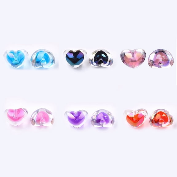 10 pc Transparent Acrylic Beads UV Plating & Rainbow Bead in Bead Half Drilled Beads Heart Mixed Color 13.5x18x13.5mm Half Hole: 3.5mm