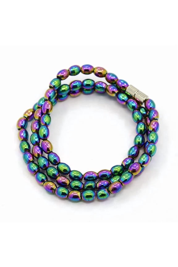 10 pc Trendy Unisex Magnetic Hematite Barrel Beaded Necklaces with Magnetic Clasps Colorful 17.32 inch(44cm)