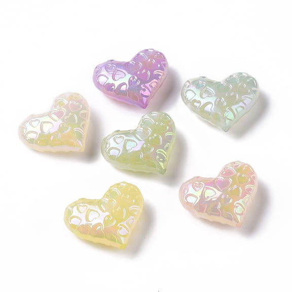 10 pc UV Plating Rainbow Iridescent Luminous Acrylic Beads Glitter Beads Glow in the Dark Heart Mixed Color 24.5x29x11mm Hole: 2mm