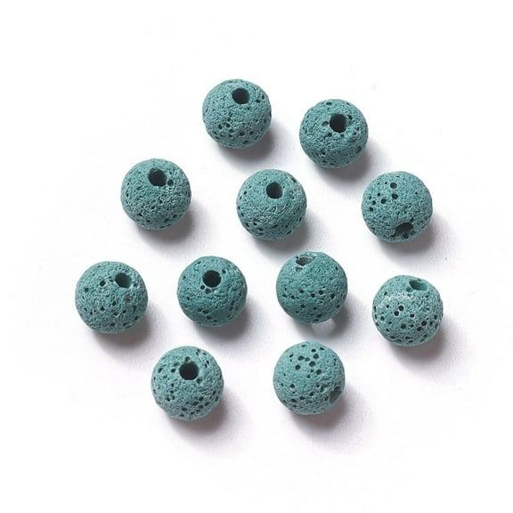 10 pc Unwaxed Natural Lava Rock Beads for Perfume Essential Oil Beads Aromatherapy Beads Dyed Round Dark Cyan 8.5mm Hole: 1.5~2mm