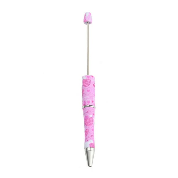 10 pc Valentine's Day Theme Heart Pattern Plastic with Iron Ball-Point Pen Beadable Pen for DIY Personalized Pen with Jewelry Beads Pearl Pink 147x11.5mm