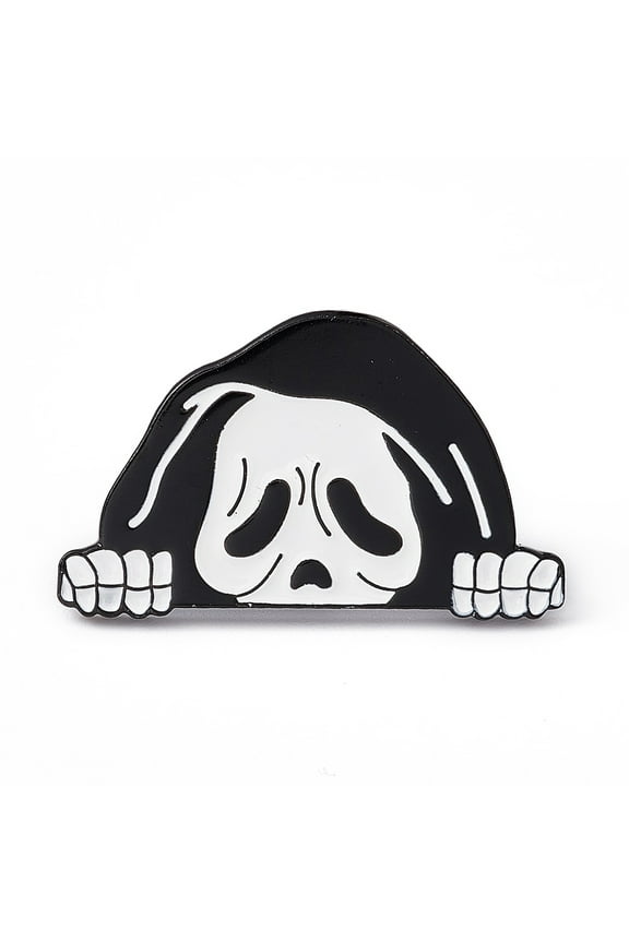 10 pc White Halloween Enamel Pin Electrophoresis Black Alloy Brooch for Backpack Clothes Skull Pattern 18.5x30x2mm Pin: 1.2mm
