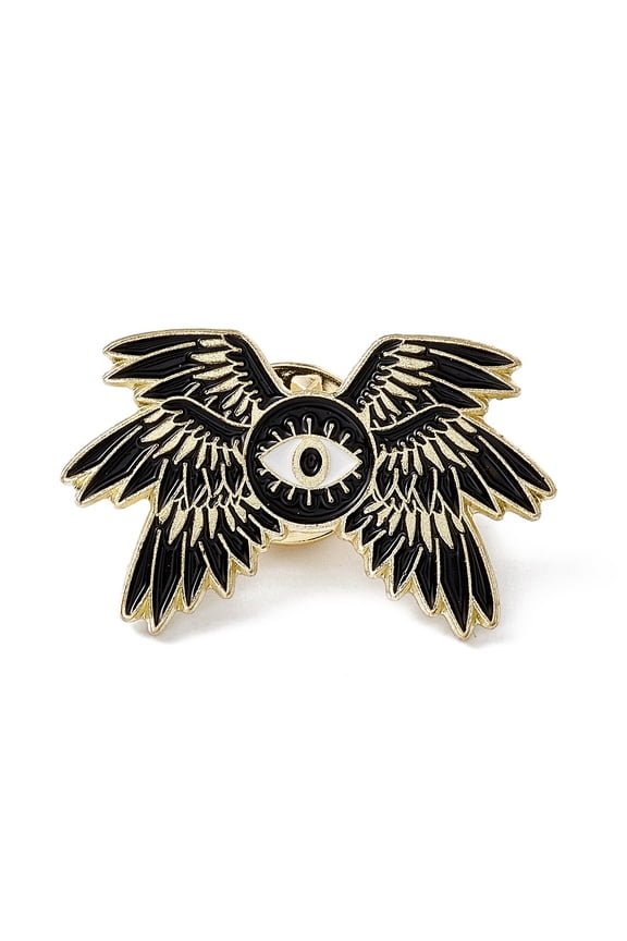10 pc Wing with Horse Eye Enamel Pin Light golden Alloy Brooch for Backpack Clothes Black 19x30x2mm Pin: 1.2mm