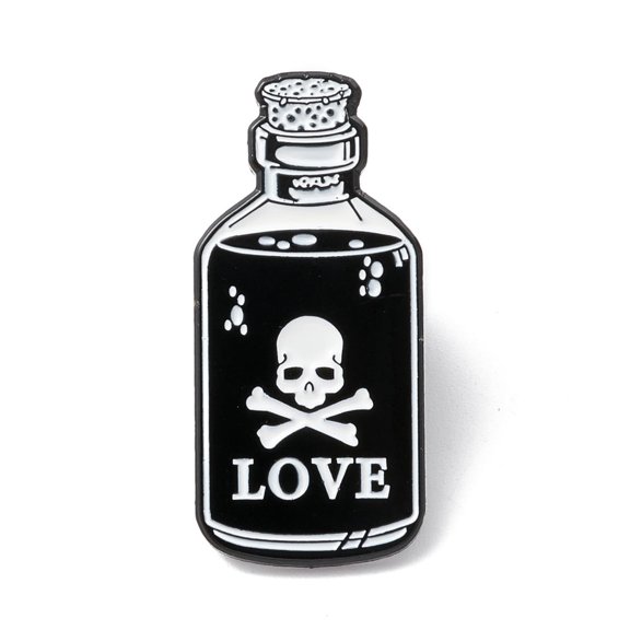 10 pc Word Love Enamel Pin Bottle with Skeleton Alloy Brooch for Backpack Clothes Electrophoresis Black White 30x14x2mm