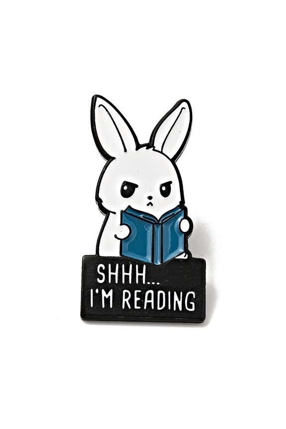 10 pc Word Shhh I'm Reading Enamel Pin Electrophoresis Black Alloy Rabbit Brooch for Backpack Clothes Steel Blue 30x16x1.5mm Alloy+Enamel