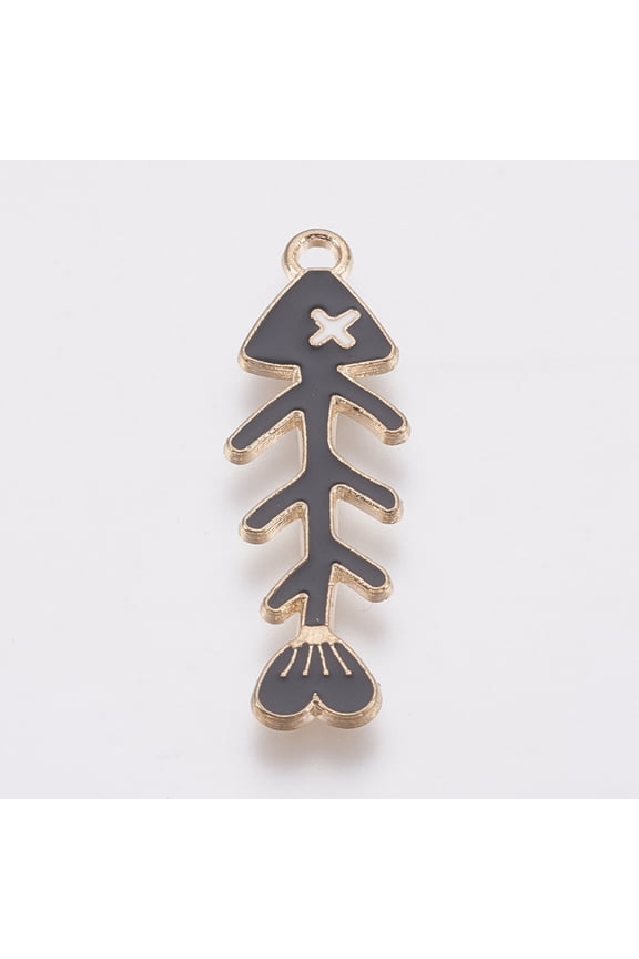 10 pc Zinc Alloy Enamel Pendants Fishbone Golden Black 35x11x1.2mm Hole: 1.8mm Alloy+Enamel